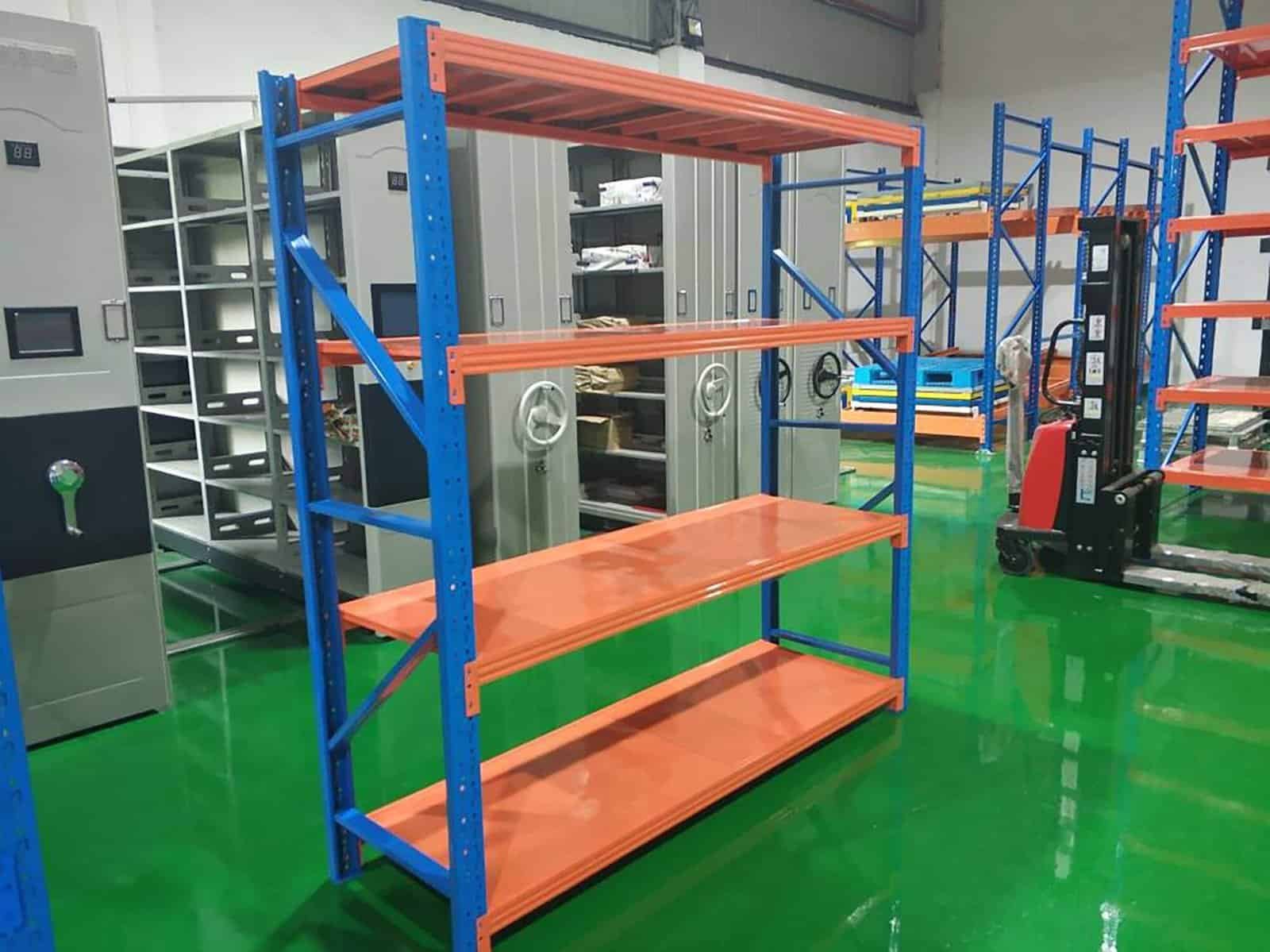 Light-duty shelving for small raw materials and production components