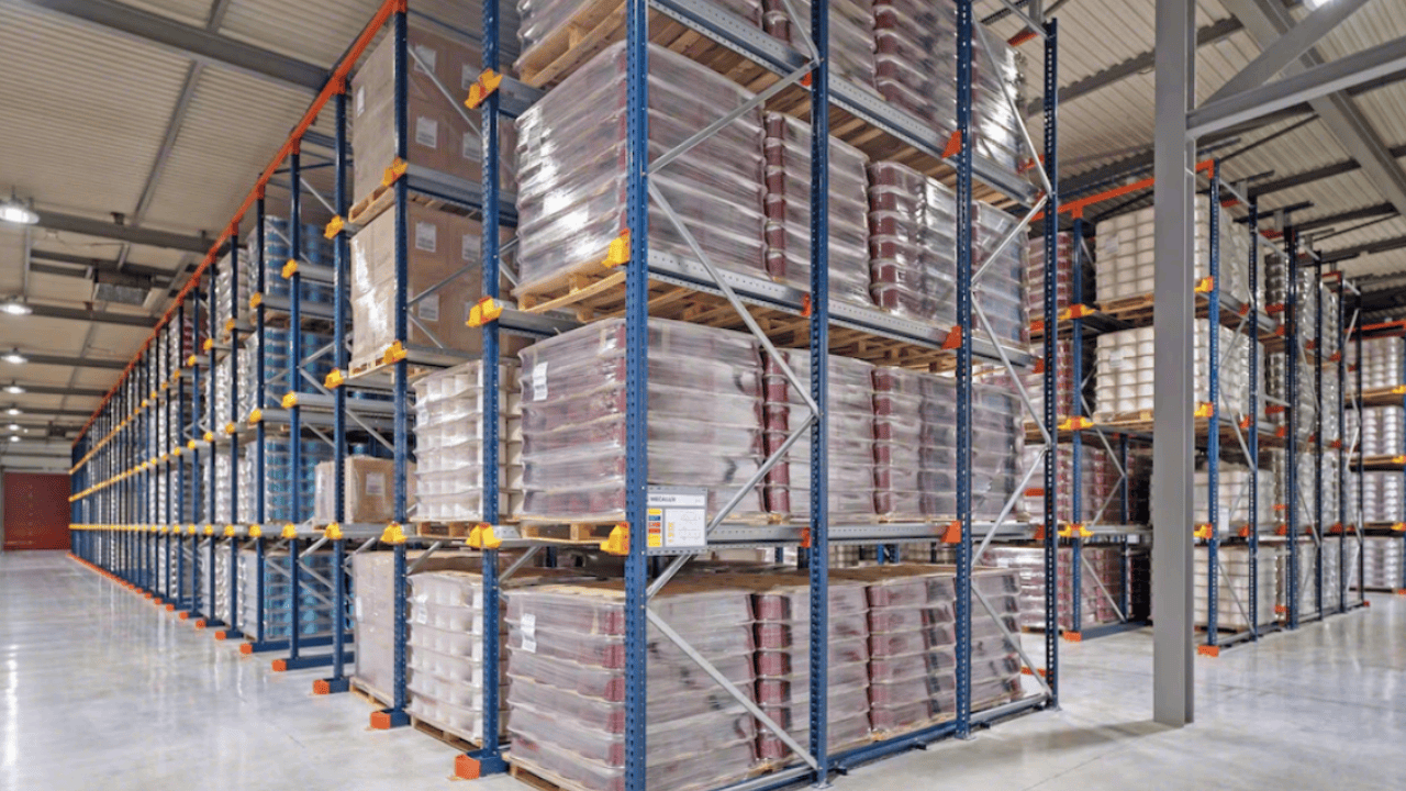 Drive-in pallet racking used for dense FMCG storage