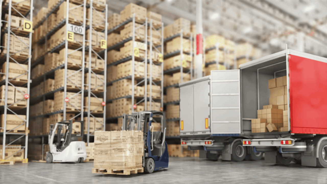 High-density warehousing facility with pallet racking