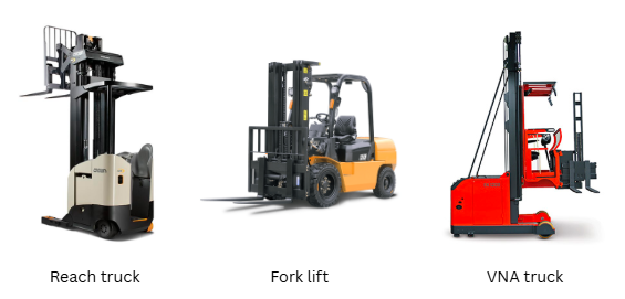Reach truck, counterbalance forklift, and VNA truck height comparison