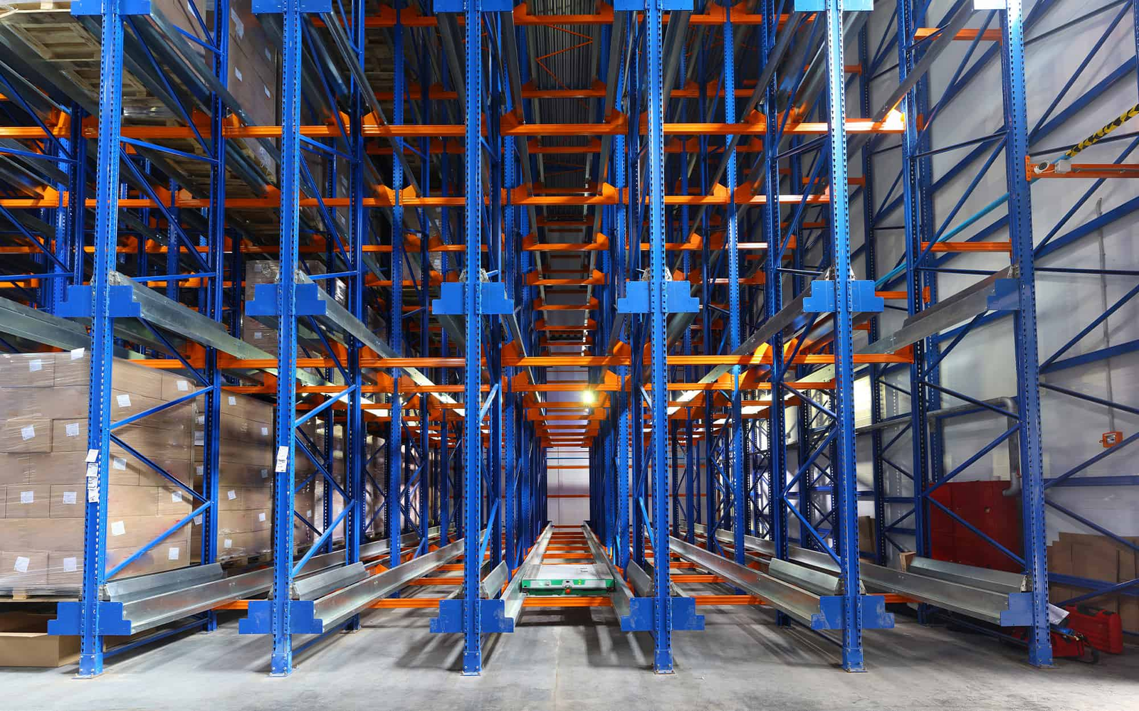 Drive-in pallet racking providing dense storage for low-turnover inventory