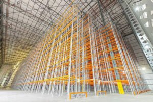 High bay pallet racking installed in a tall warehouse