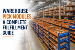 Multi-level warehouse pick module with racking and conveyors